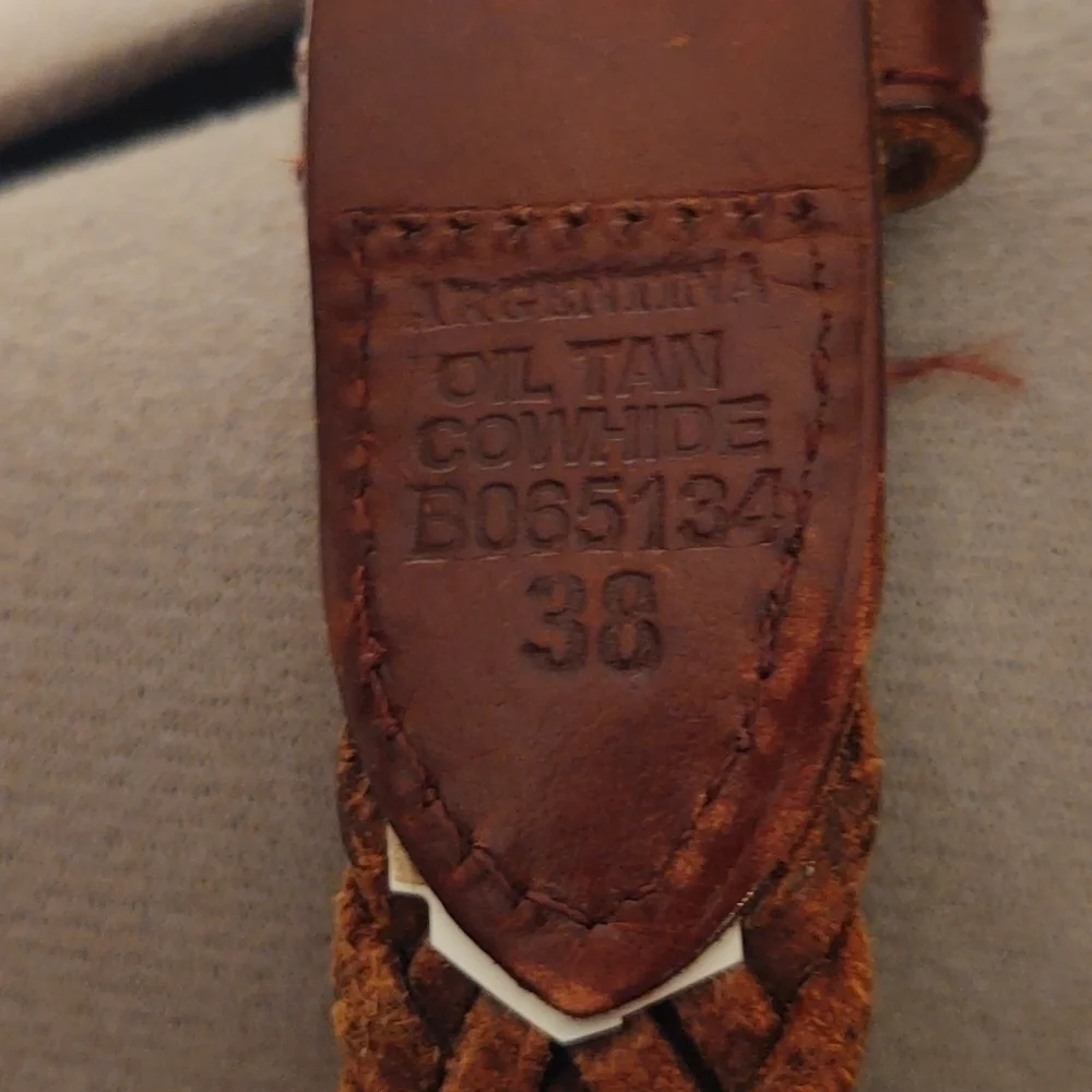 Oil Tan Cowhide Braided Belt Sz 38